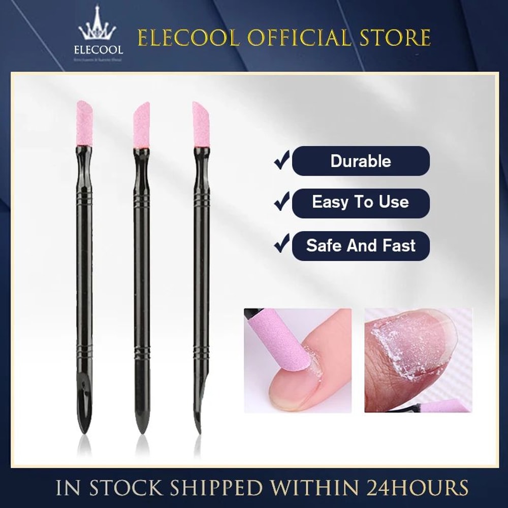 Double End Quartz Cuticle Pusher Nail Dead Skin Remover Tool 2