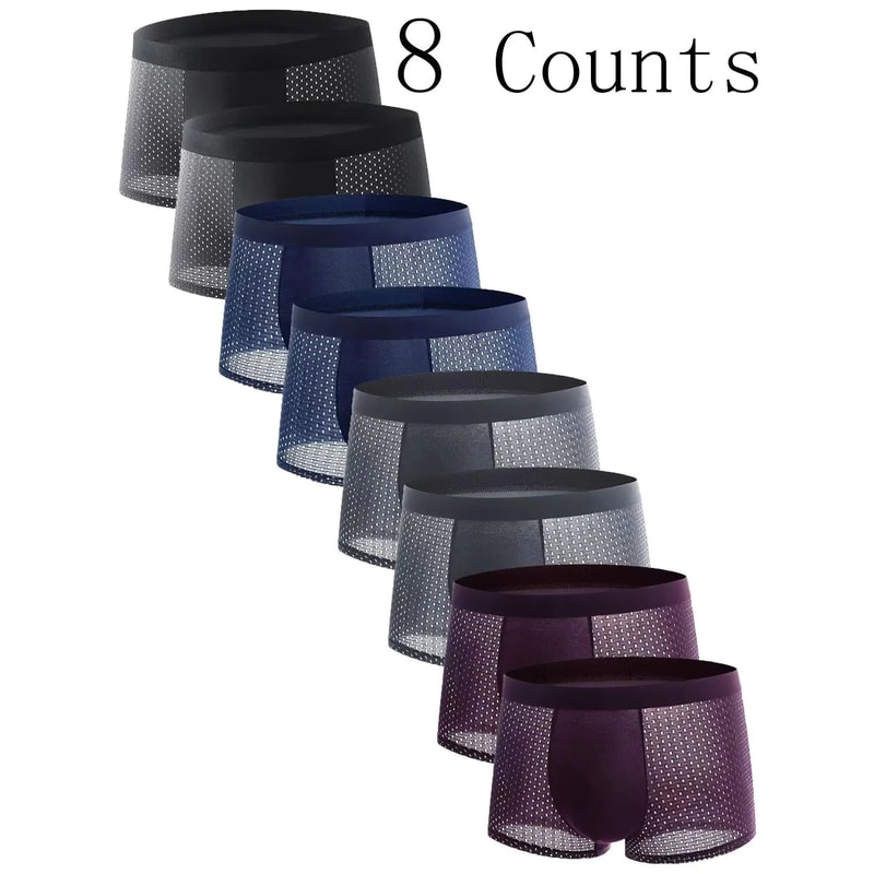 Mens Ice Silk Mesh Boxer Shorts Breathable Cooling Underwear 8 Pack 0