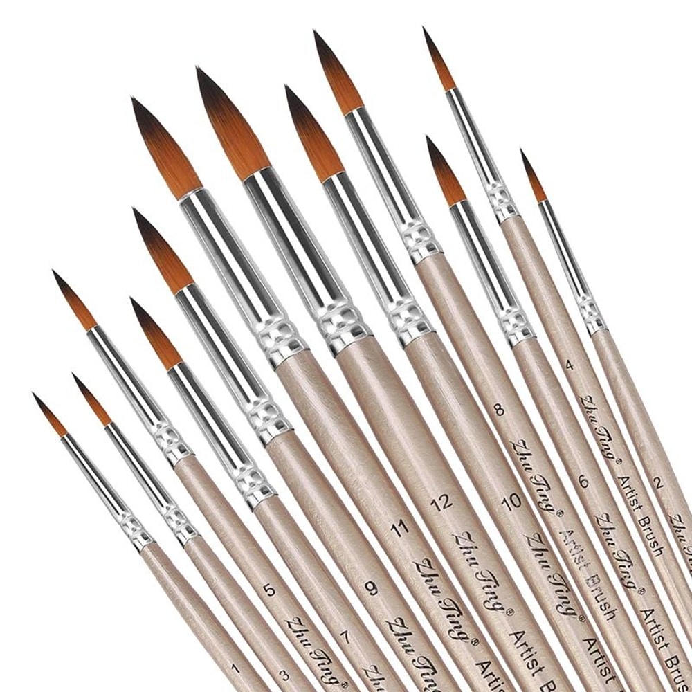 PrecisionArt 12 Piece Artist Paint Brush Set Nylon Detail Painting Brushes 8