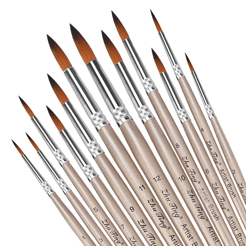 PrecisionArt 12 Piece Artist Paint Brush Set Nylon Detail Painting Brushes 8