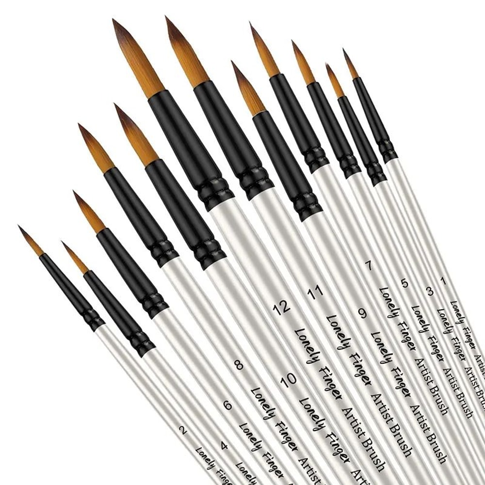PrecisionArt 12 Piece Artist Paint Brush Set Nylon Detail Painting Brushes 9