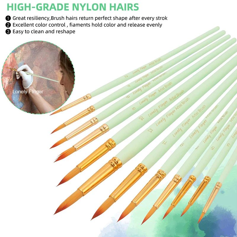 PrecisionArt 12 Piece Artist Paint Brush Set Nylon Detail Painting Brushes 2