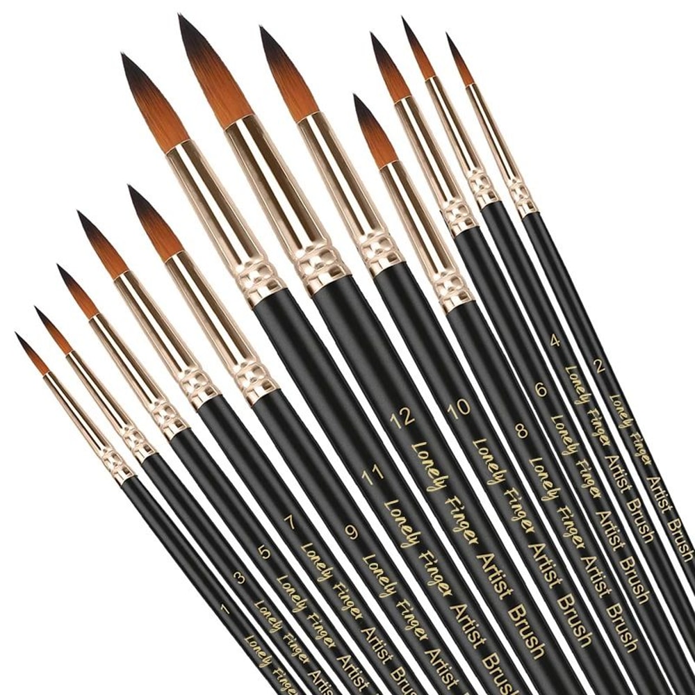PrecisionArt 12 Piece Artist Paint Brush Set Nylon Detail Painting Brushes 10