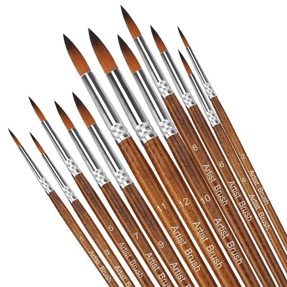 PrecisionArt 12 Piece Artist Paint Brush Set Nylon Detail Painting Brushes 5