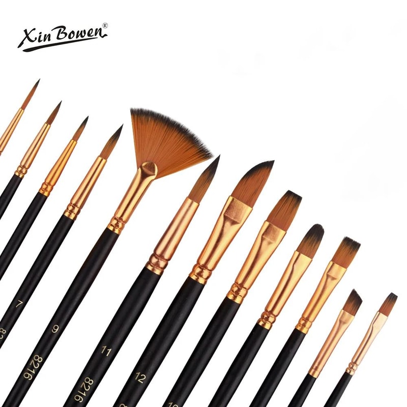 ArtistPro 12 Piece Flat Paint Brush Set Nylon Brushes For Acrylic Watercolor And Oil Painting 1