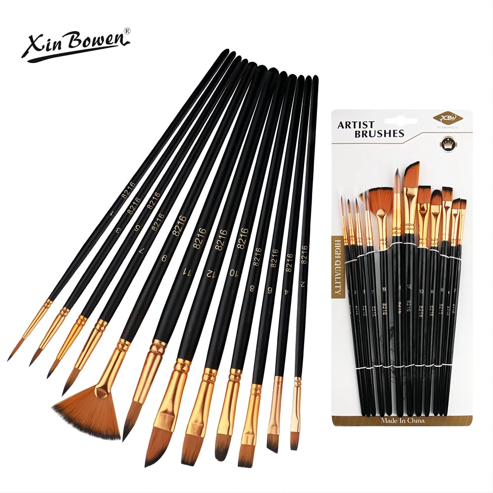 ArtistPro 12 Piece Flat Paint Brush Set Nylon Brushes For Acrylic Watercolor And Oil Painting 2