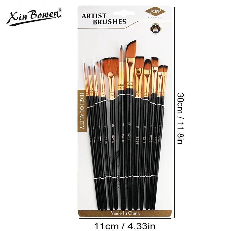 ArtistPro 12 Piece Flat Paint Brush Set Nylon Brushes For Acrylic Watercolor And Oil Painting 6
