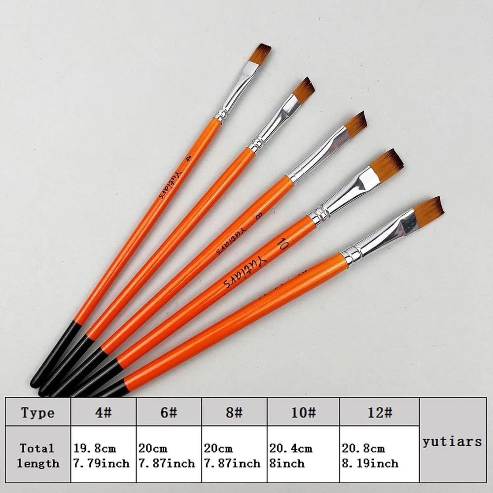PrecisionCraft 5 Piece Flat Paint Brush Set Nylon Brushes For Acrylic Watercolor And Oil Painting 1