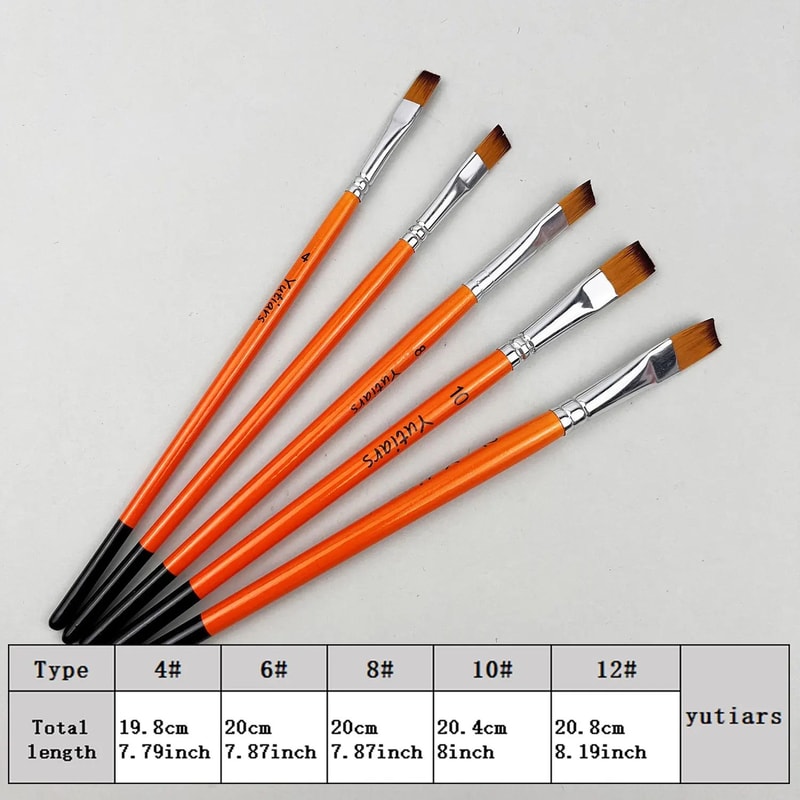 PrecisionCraft 5 Piece Flat Paint Brush Set Nylon Brushes For Acrylic Watercolor And Oil Painting 1