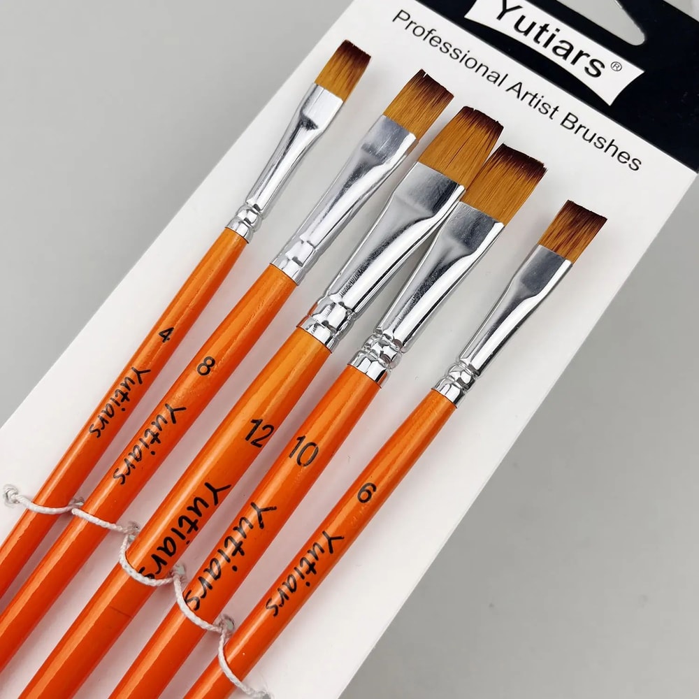 PrecisionCraft 5 Piece Flat Paint Brush Set Nylon Brushes For Acrylic Watercolor And Oil Painting 6