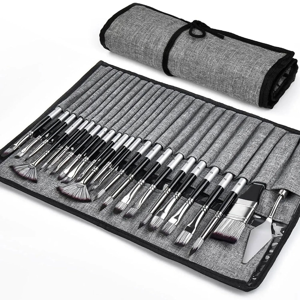 24 Piece Professional Paint Brush Set For Acrylic Oil And Watercolor Artists 0