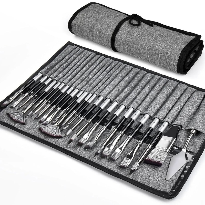 24 Piece Professional Paint Brush Set For Acrylic Oil And Watercolor Artists 0