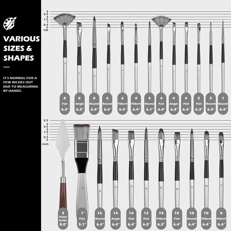 24 Piece Professional Paint Brush Set For Acrylic Oil And Watercolor Artists 2