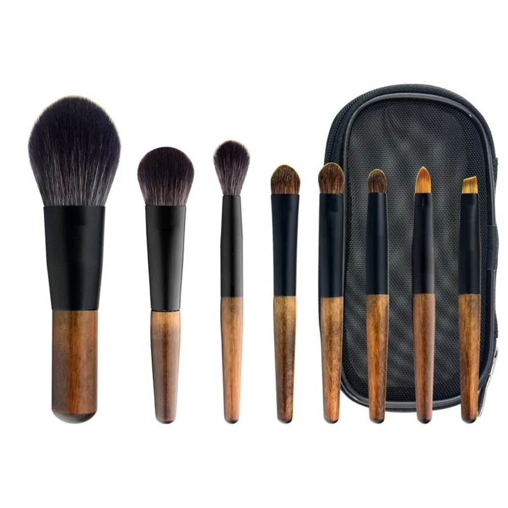 8 Piece Travel Makeup Brush Set With Pouch For Flawless On The Go Beauty 6