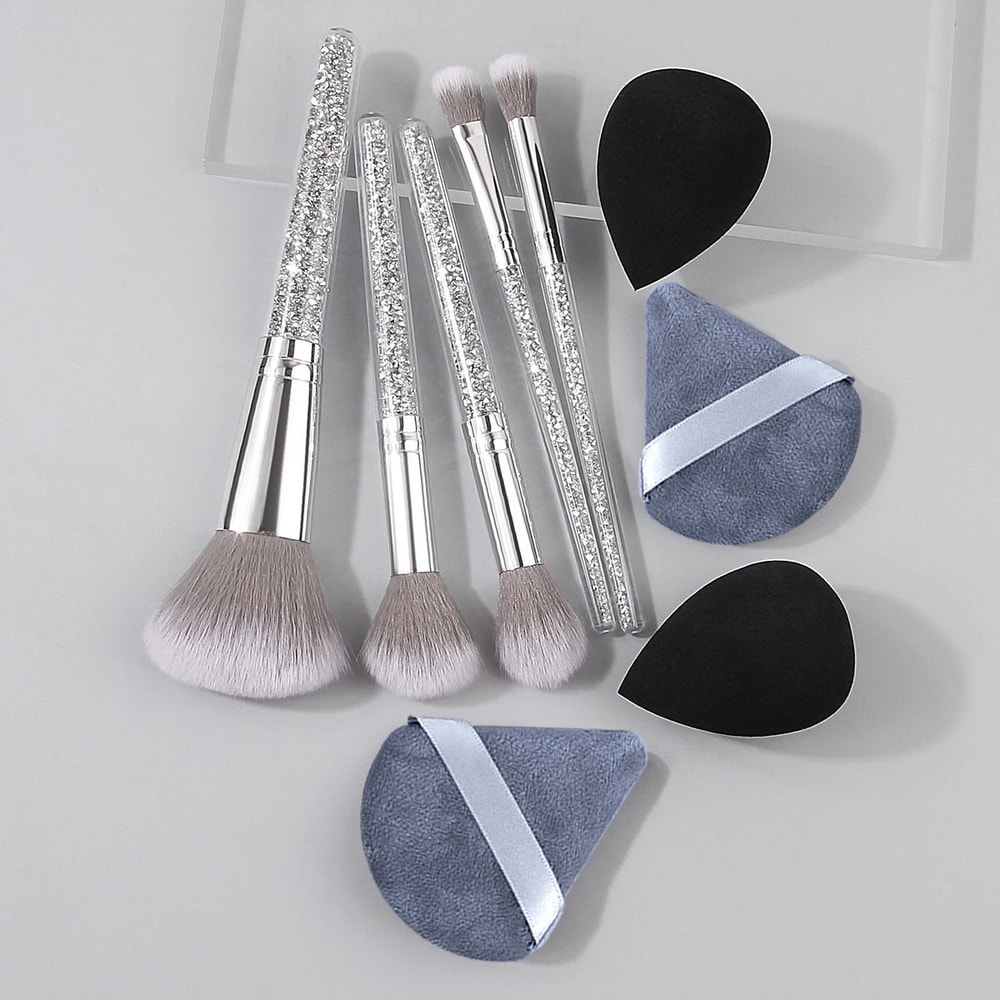 Diamond Handle Makeup Brush And Sponge Set For Flawless Blending And Contouring 0