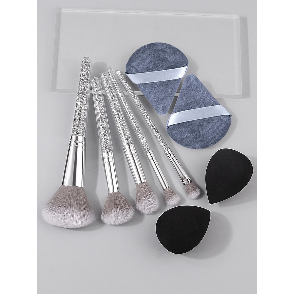 Diamond Handle Makeup Brush And Sponge Set For Flawless Blending And Contouring 1