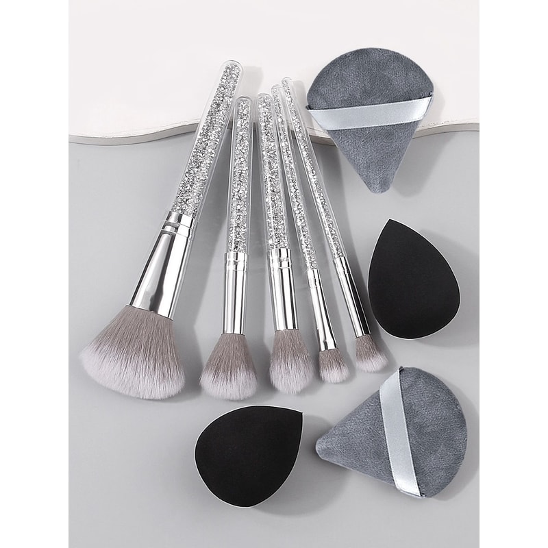Diamond Handle Makeup Brush And Sponge Set For Flawless Blending And Contouring 2