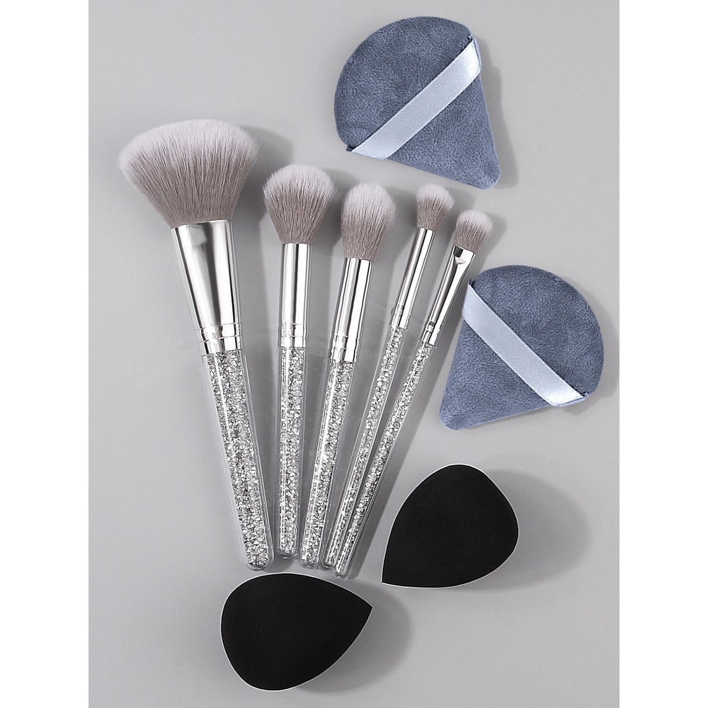 Diamond Handle Makeup Brush And Sponge Set For Flawless Blending And Contouring 3