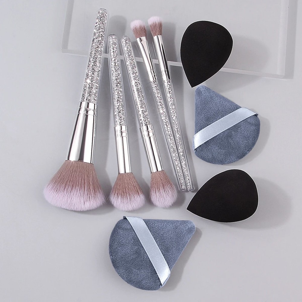 Diamond Handle Makeup Brush And Sponge Set For Flawless Blending And Contouring 6