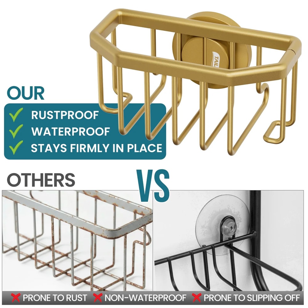 Gold Aluminum Sink Sponge Holder With Strong Suction For Clean Organized Kitchen 3