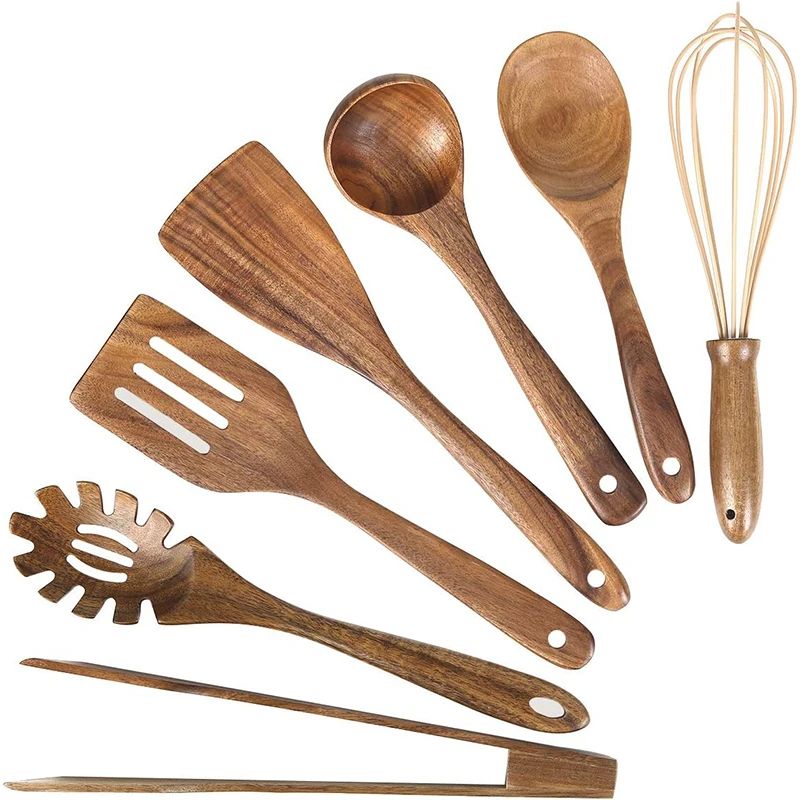 10 Piece Teak Wooden Cooking Utensil Set For Non Stick Kitchen Use 6