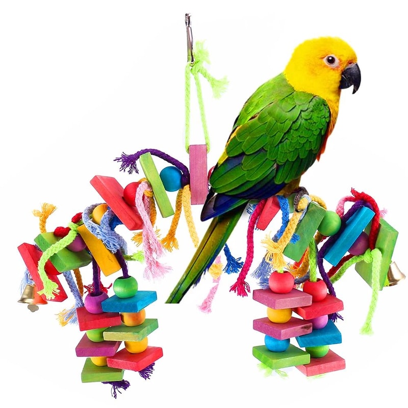 Parrot Chew Toy Wooden Rope Bird Swing Foraging Training Toy 1