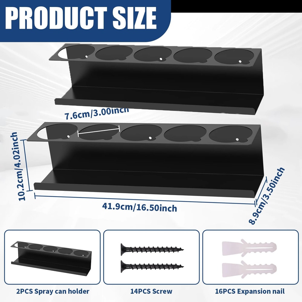 Carbon Steel Aerosol Spray Can Holder Wall Mounted Organizer Rack 10