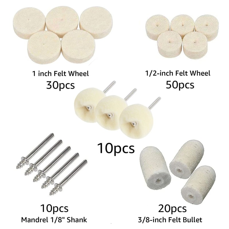 Wool Felt Polishing Wheel Set Rotary Tool Buffing Kit For Metal And Jewelry 6