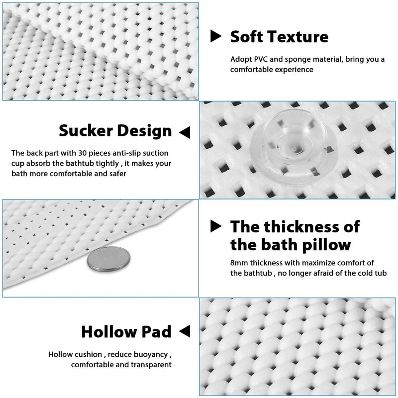 Non Slip Bathtub Cushion Mat Full Body Bath Pillow With Neck Support 2