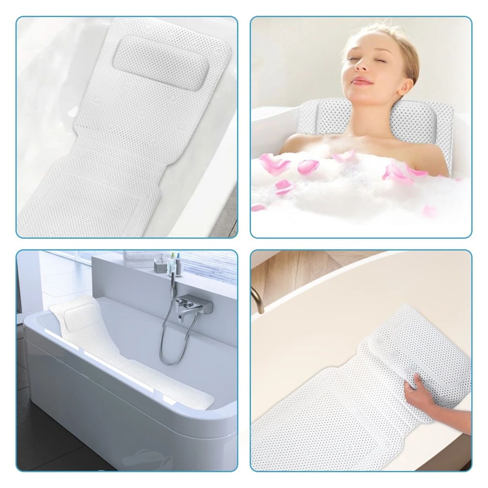 Non Slip Bathtub Cushion Mat Full Body Bath Pillow With Neck Support 4
