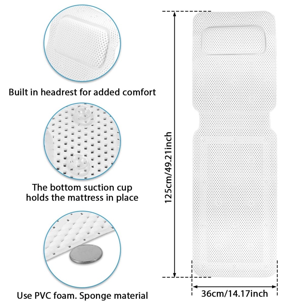 Non Slip Bathtub Cushion Mat Full Body Bath Pillow With Neck Support 5