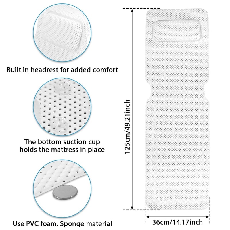 Non Slip Bathtub Cushion Mat Full Body Bath Pillow With Neck Support 5