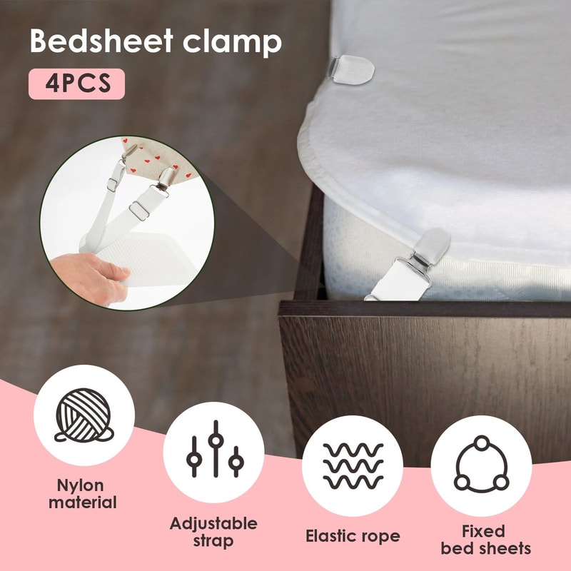 Adjustable Bed Sheet Straps Mattress Holder Clips Elastic Sheet Fasteners Set 2