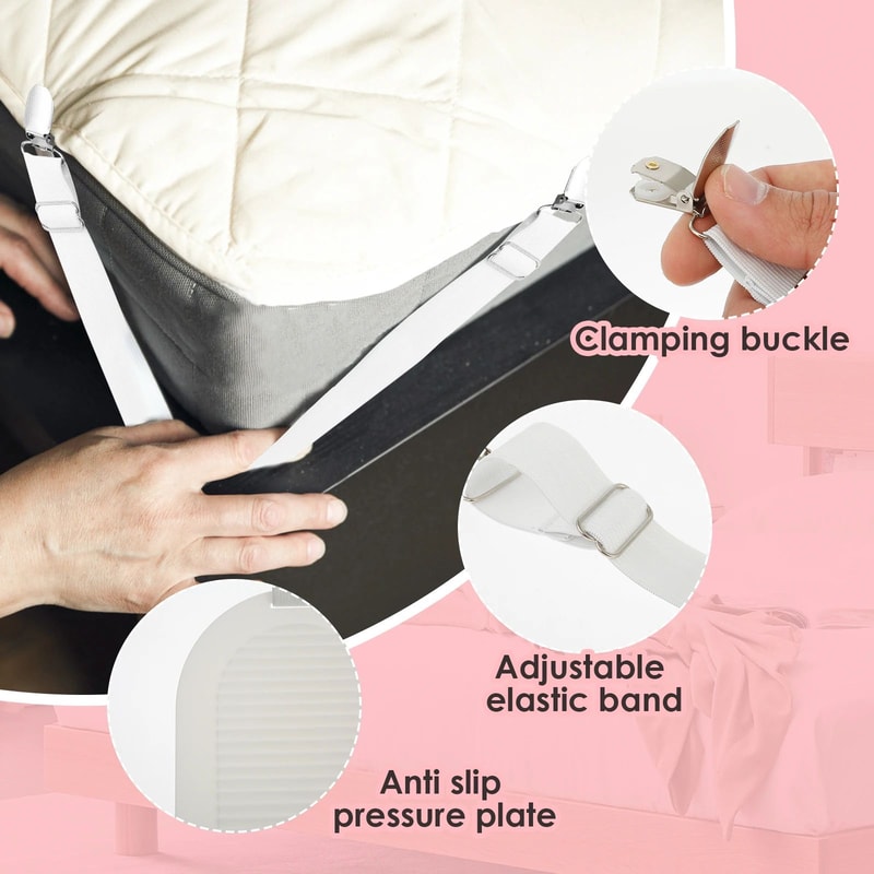 Adjustable Bed Sheet Straps Mattress Holder Clips Elastic Sheet Fasteners Set 4