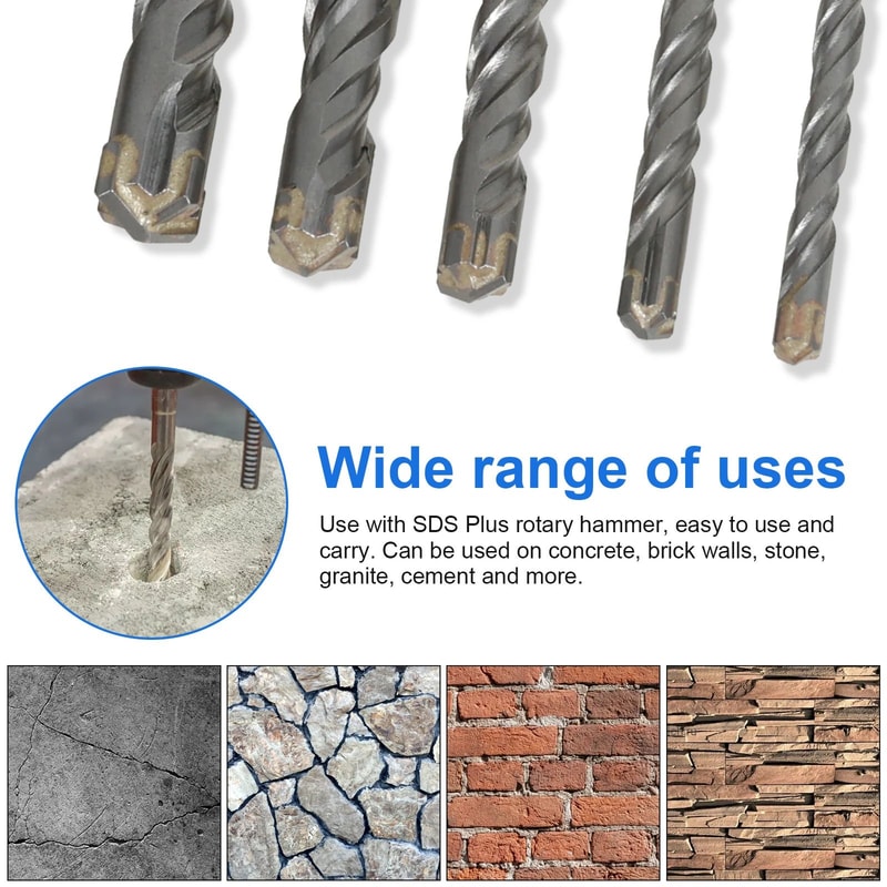 SDS Plus Hammer Drill Bit Set For Concrete Stone And Masonry 4