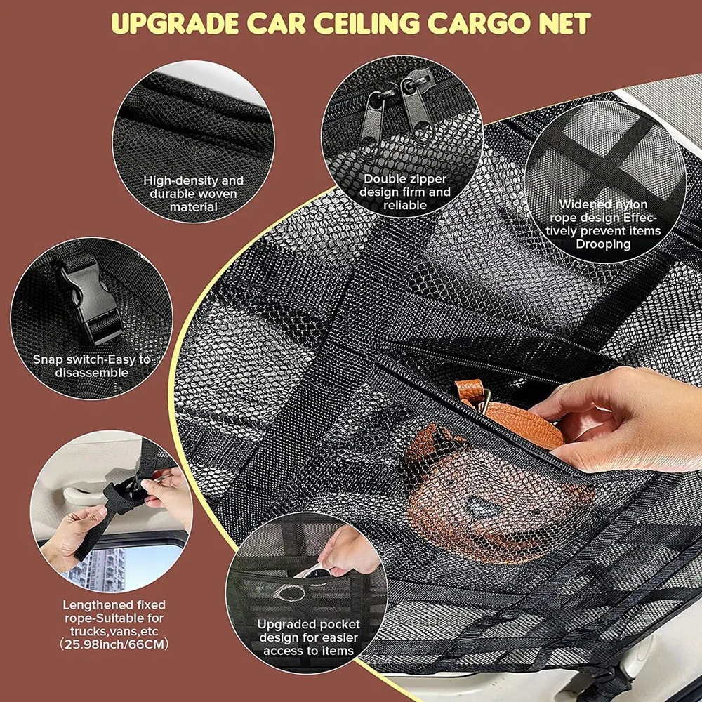 Car Roof Storage Net Organizer For Extra Space And Travel Storage 3