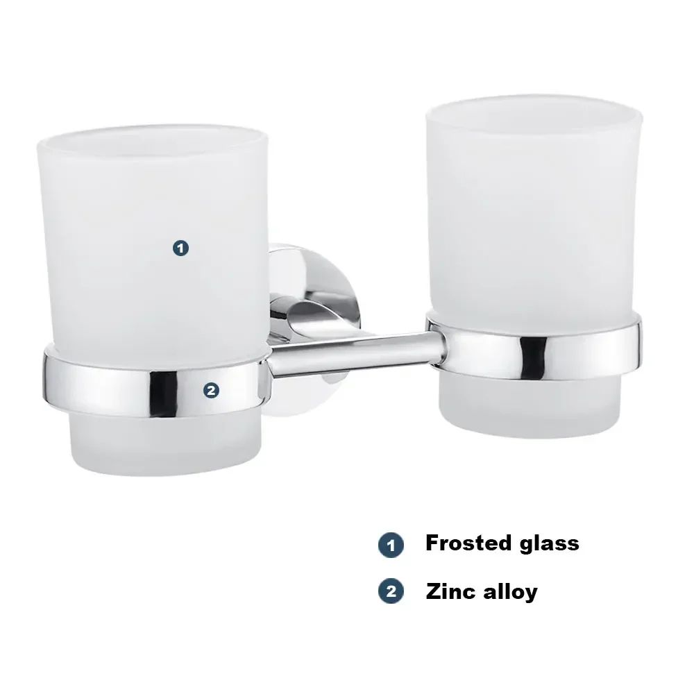 Wall Mounted Toothbrush Holder With Cups Double Tumbler Bathroom Organizer 2