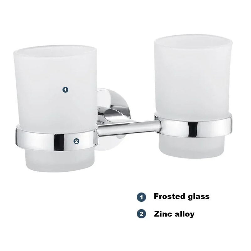 Wall Mounted Toothbrush Holder With Cups Double Tumbler Bathroom Organizer 2