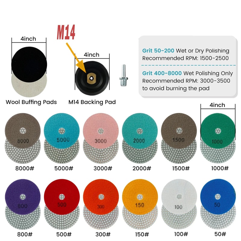 UltraShine Diamond Polishing Pads Kit For Stone Concrete And Glass 13