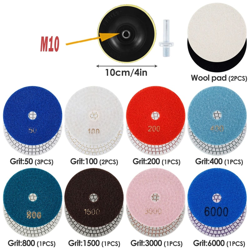 UltraShine Diamond Polishing Pads Kit For Stone Concrete And Glass 7