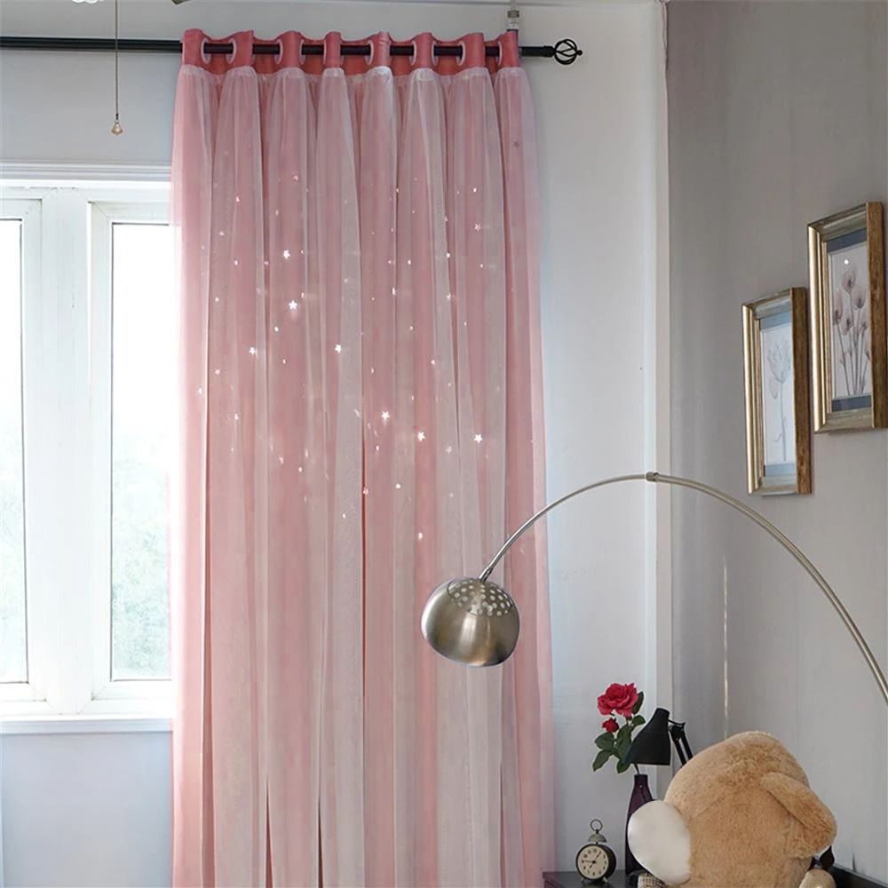 StarGlow Sheer Blackout Curtains With Decorative Hollow Design 7