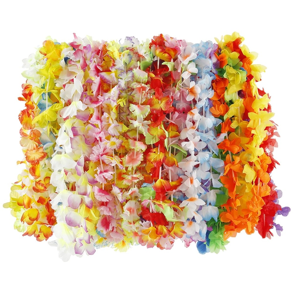 50 Piece Hawaiian Flower Lei Set Colorful Party Necklaces For Luau Beach And Events 6