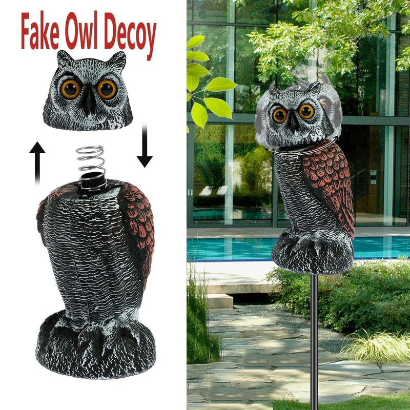 Realistic Owl Bird Repellent Decoy With 360 Degree Rotating Head Waterproof Garden Protector 0