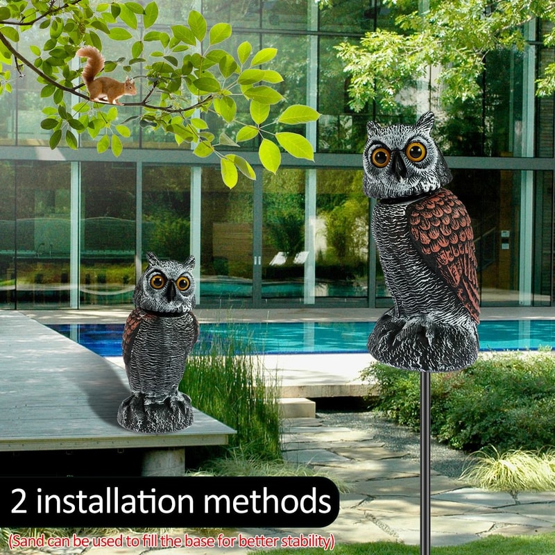 Realistic Owl Bird Repellent Decoy With 360 Degree Rotating Head Waterproof Garden Protector 2