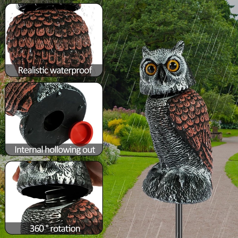 Realistic Owl Bird Repellent Decoy With 360 Degree Rotating Head Waterproof Garden Protector 3