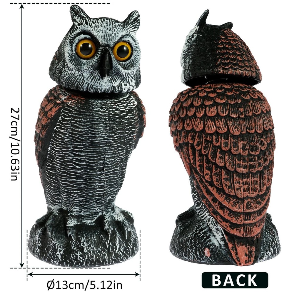 Realistic Owl Bird Repellent Decoy With 360 Degree Rotating Head Waterproof Garden Protector 7