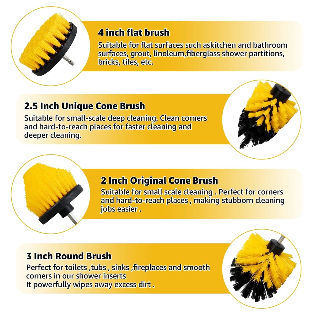 5 Piece Drill Brush Cleaning Kit Power Scrubber Attachment Set For Deep Cleaning 1
