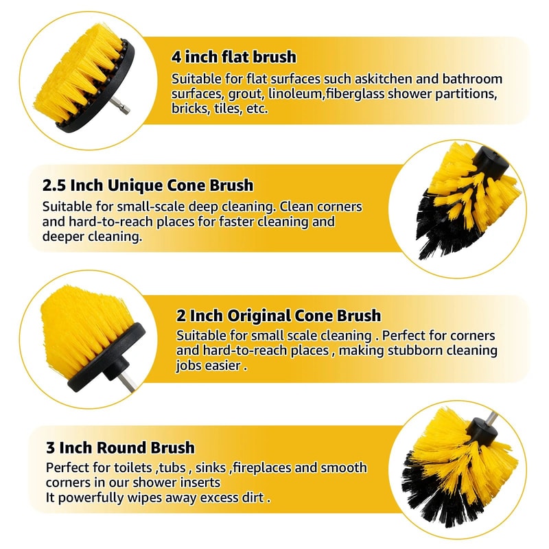 5 Piece Drill Brush Cleaning Kit Power Scrubber Attachment Set For Deep Cleaning 1