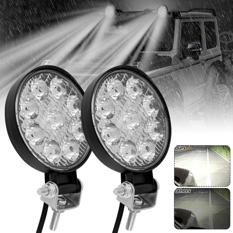 LED Work Light Round Off Road Driving Lights Waterproof High Brightness Headlight Set 1