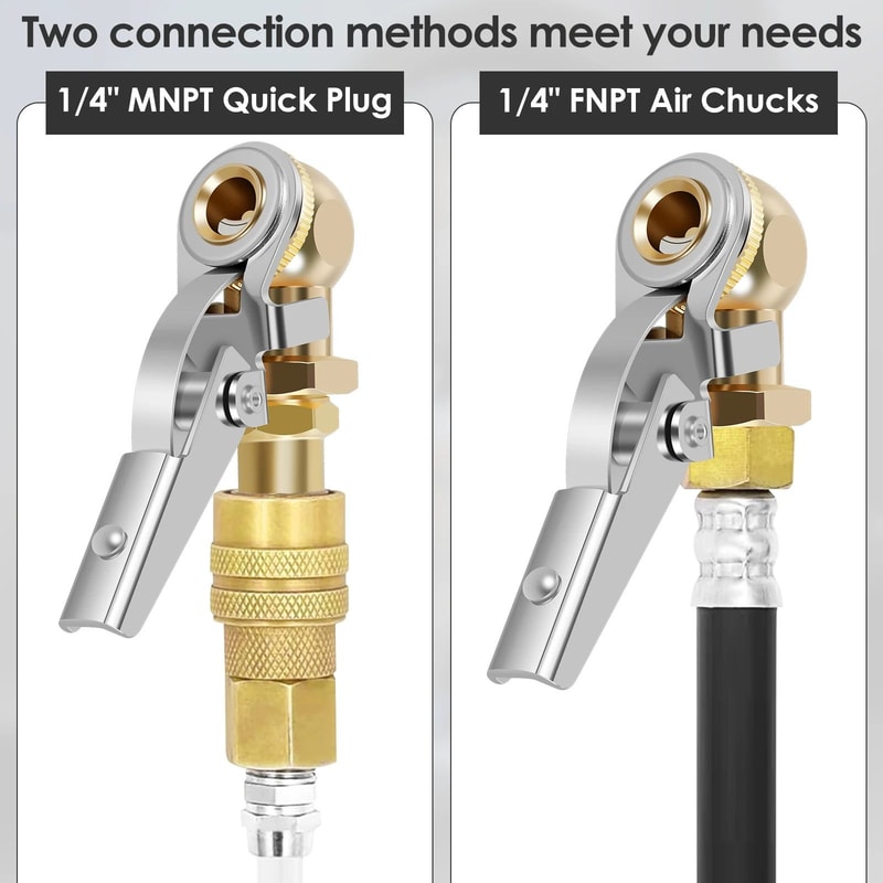 2 Piece Tire Air Chuck Adapter Set Quick Connect Inflator Valve Nozzle For Car Air Pump 4